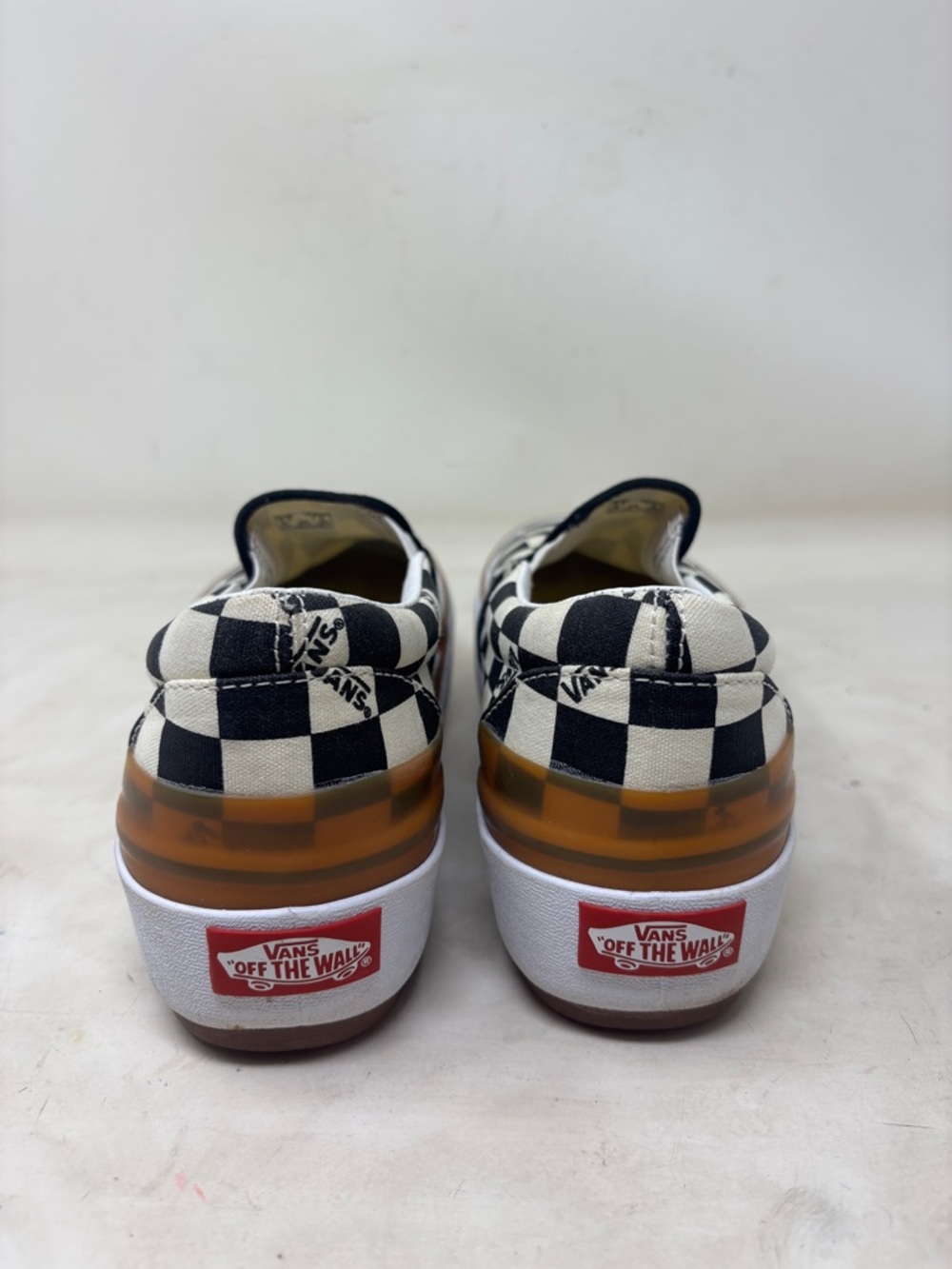 Vans Checkerboard Platform Slip-On Sneakers - Black, White & Brown Trim - Picture 2 of 9